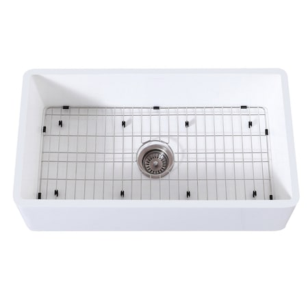 Gourmetier KGKFA361810BC 36" x 18" SGL Bowl Farmhouse Kitchen Sink, Drain & Rack KGKFA361810BC